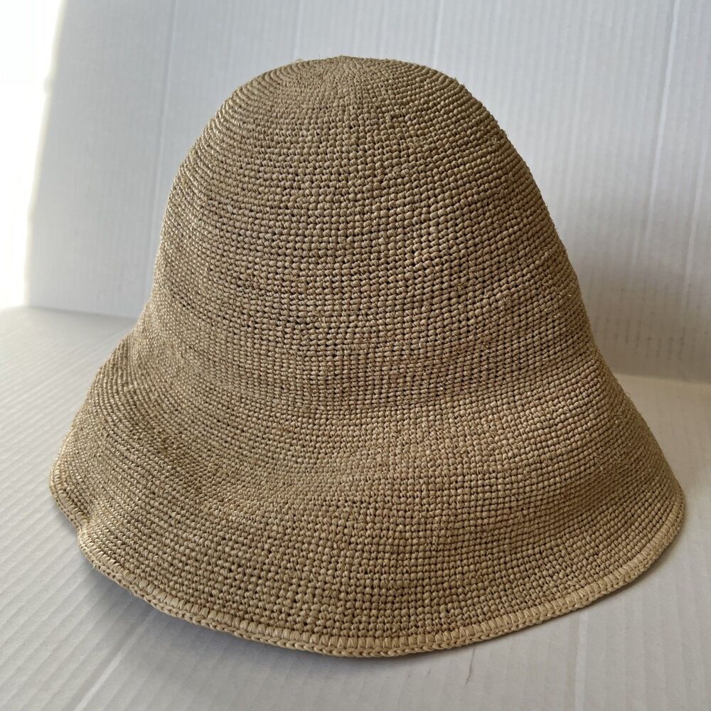 Janessa Leone Woven Straw Bucket Hat in Natural Tan
